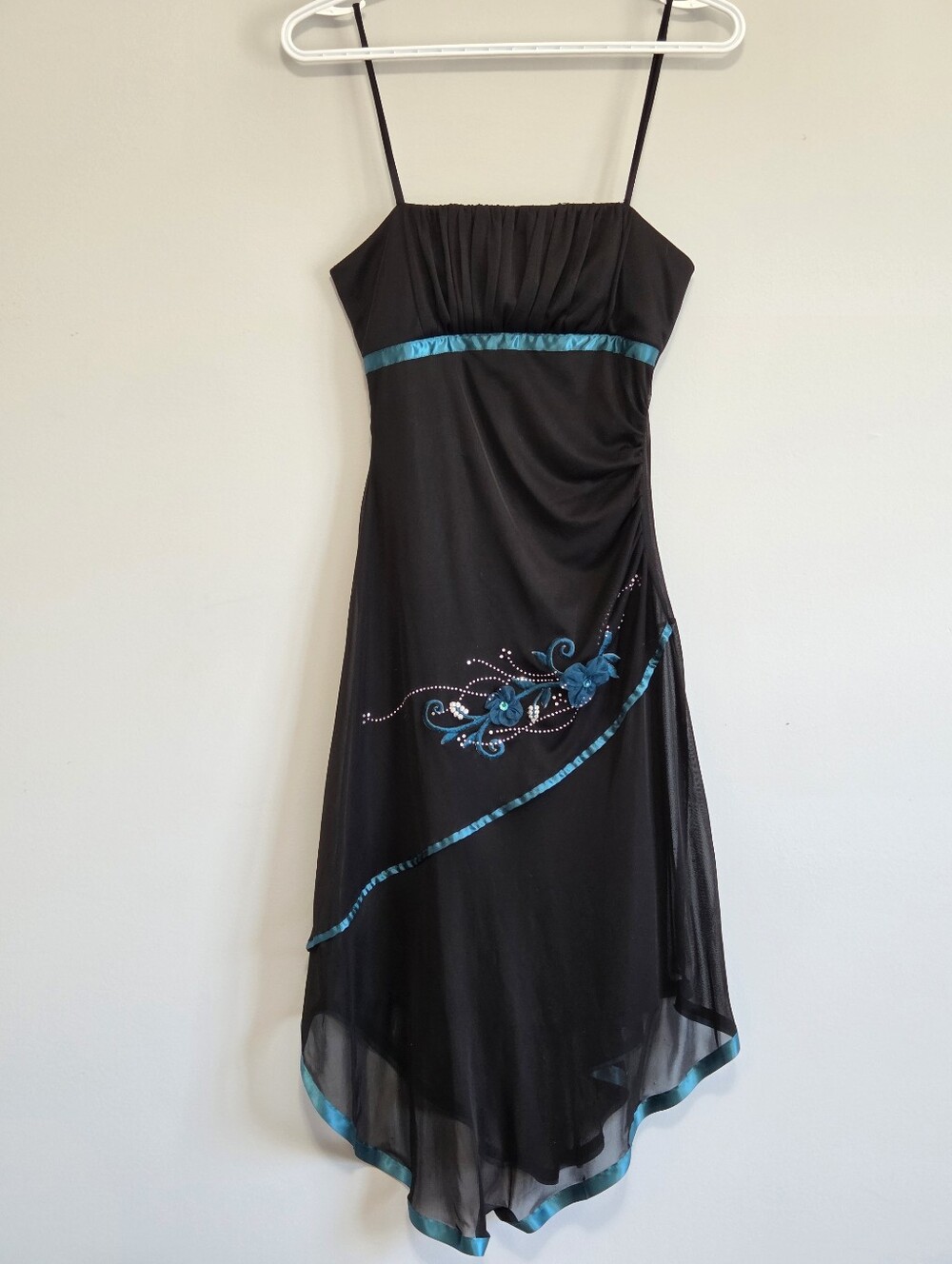 Vintage Mariposa Black Mesh Teal Midi Dress Floral Embroidery Y2K Sz M Fits S - Picture 8 of 14